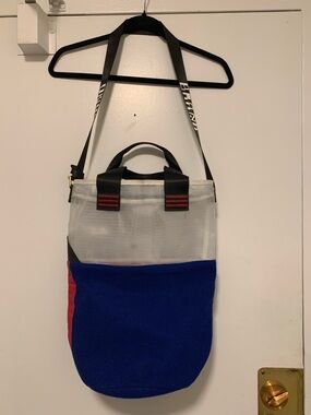 Acne Studio Blue, Red and White Crossbody Mesh Tote
